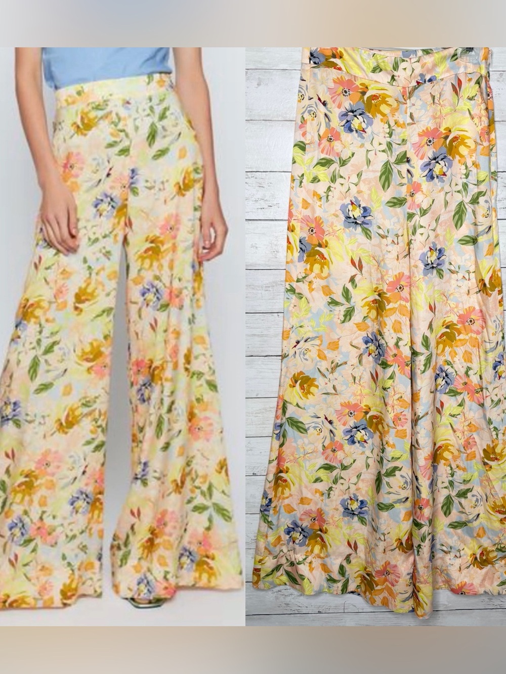 Zara Wide Leg High Waisted Floral Flare Pants Size Small